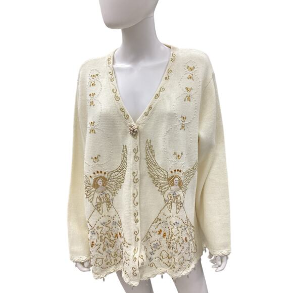 NWT Storybook Knits Cardigan Women’s Size 2X Angel Motif Embroidered And Beaded - Picture 1 of 6